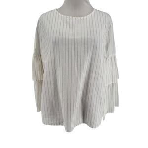 Madewell Women's White Striped Ruffle-Sleeve Blouse Size Medium